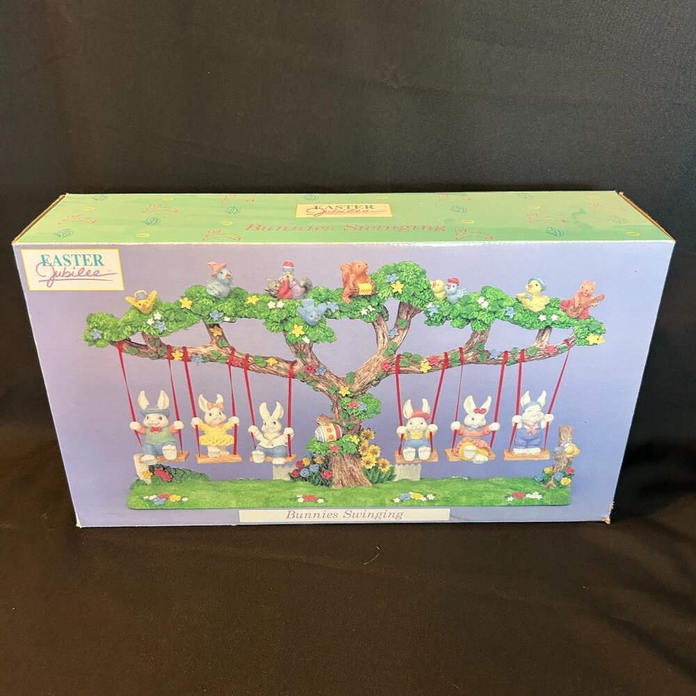 New in Box - Easter Jubilee Bunnies Swinging Easter Spring Figurine Sculpture Co